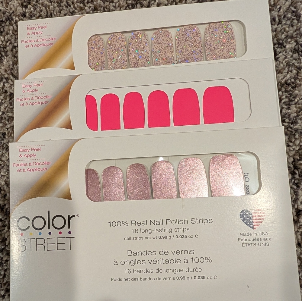 Color Street Shimmer Down, Shockwave, and Princess Cut Nail Strips